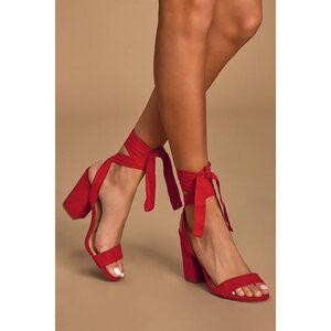 NWOT Lulus Alta Dark Red Suede Lace-up Heels - NEVER WORN